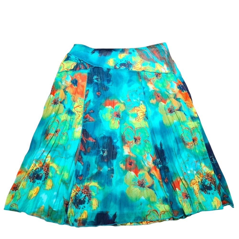 Tribal Floral Pleated Skirt Womens 2 Flowy Sheer Lightweight Fairy‎ Artsy Pastel